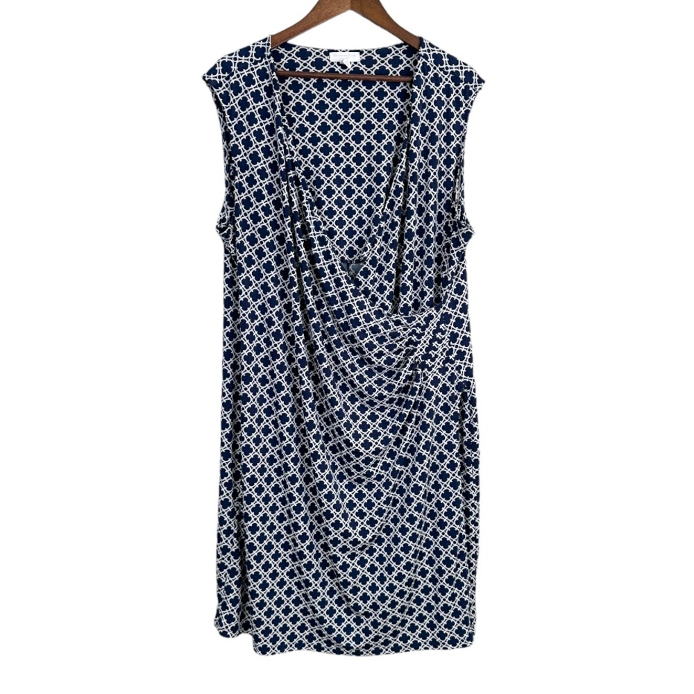 Charter Club Blue White Faux Wrap Dress Size 3X - Picture 1 of 7